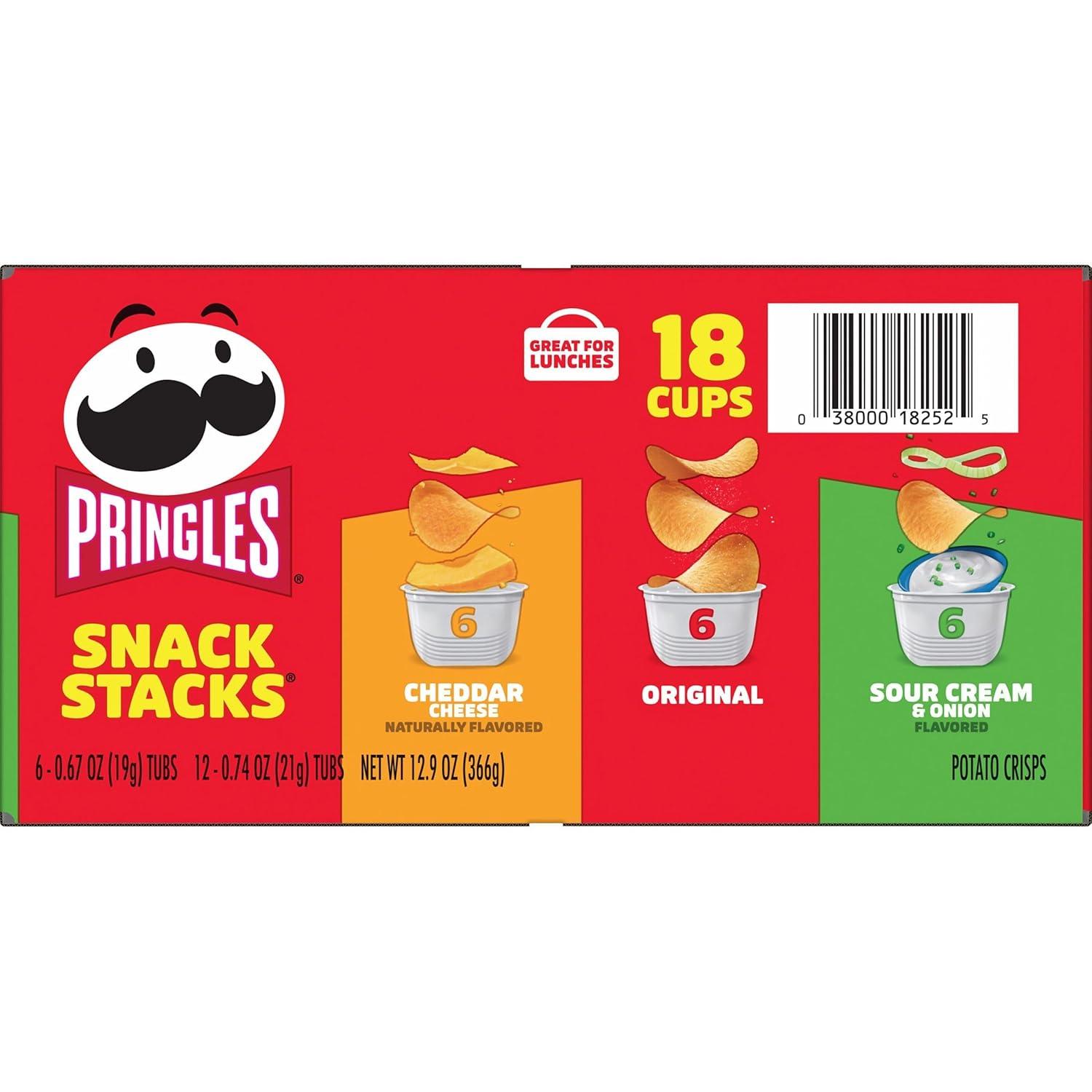 image:imagePringles Potato Crisps Chips Lunch Snacks Snack Cups Variety Pack 129oz Box 18 CupsOriginal SourCreamOnion Cheddar