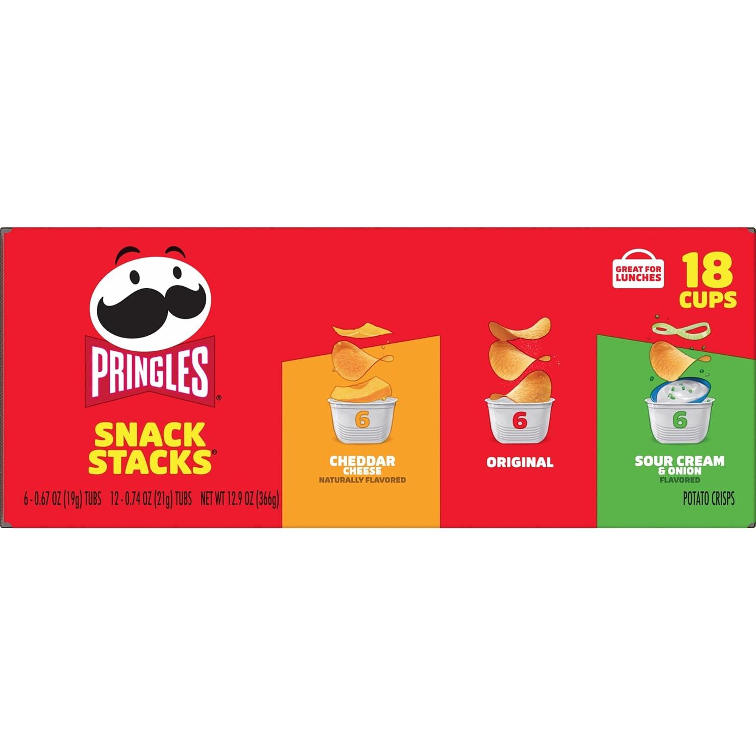 image:imagePringles Potato Crisps Chips Lunch Snacks Snack Cups Variety Pack 129oz Box 18 CupsOriginal SourCreamOnion Cheddar