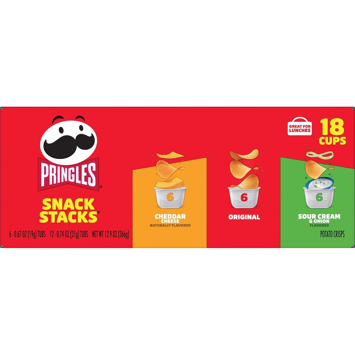 image:imagePringles Potato Crisps Chips Lunch Snacks Snack Cups Variety Pack 129oz Box 18 CupsOriginal SourCreamOnion Cheddar