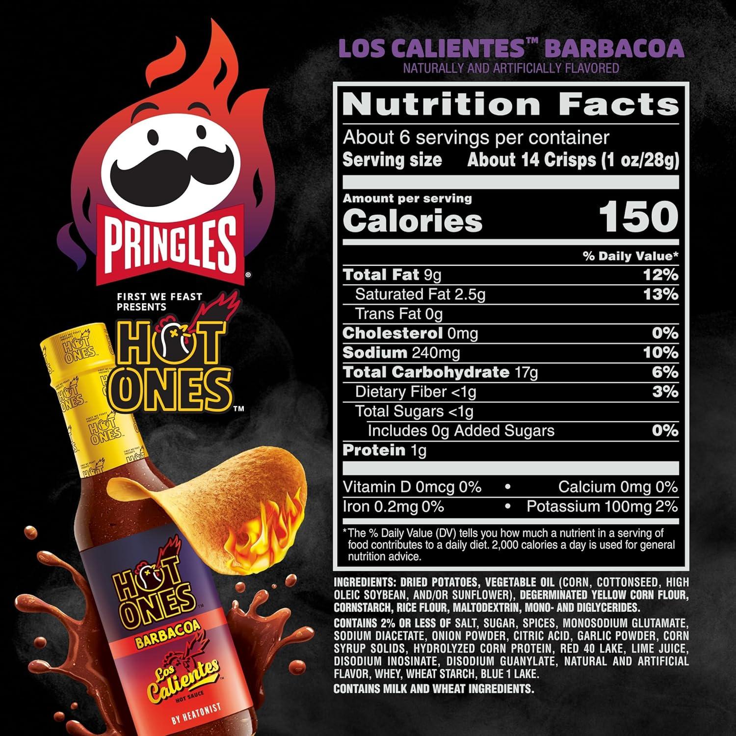 image:imagePringles Hot Ones Los Calientes Potato Crisps Chips Barbacoa Spicy Snacks Hot Sauce Inspired 55oz Can 1 Can