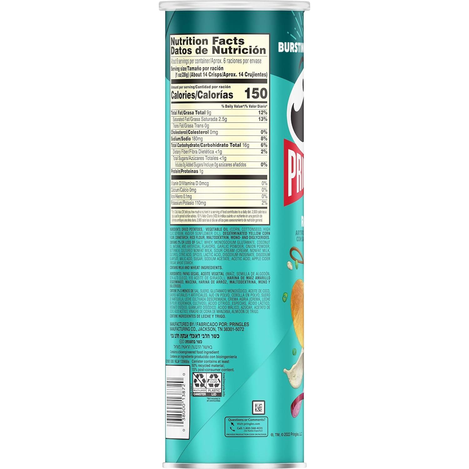image:imagePringles Potato Crisps Chips Lunch Snacks OnTheGo Snacks Ranch 55oz Can 1 Can55 Ounce Pack of 1
