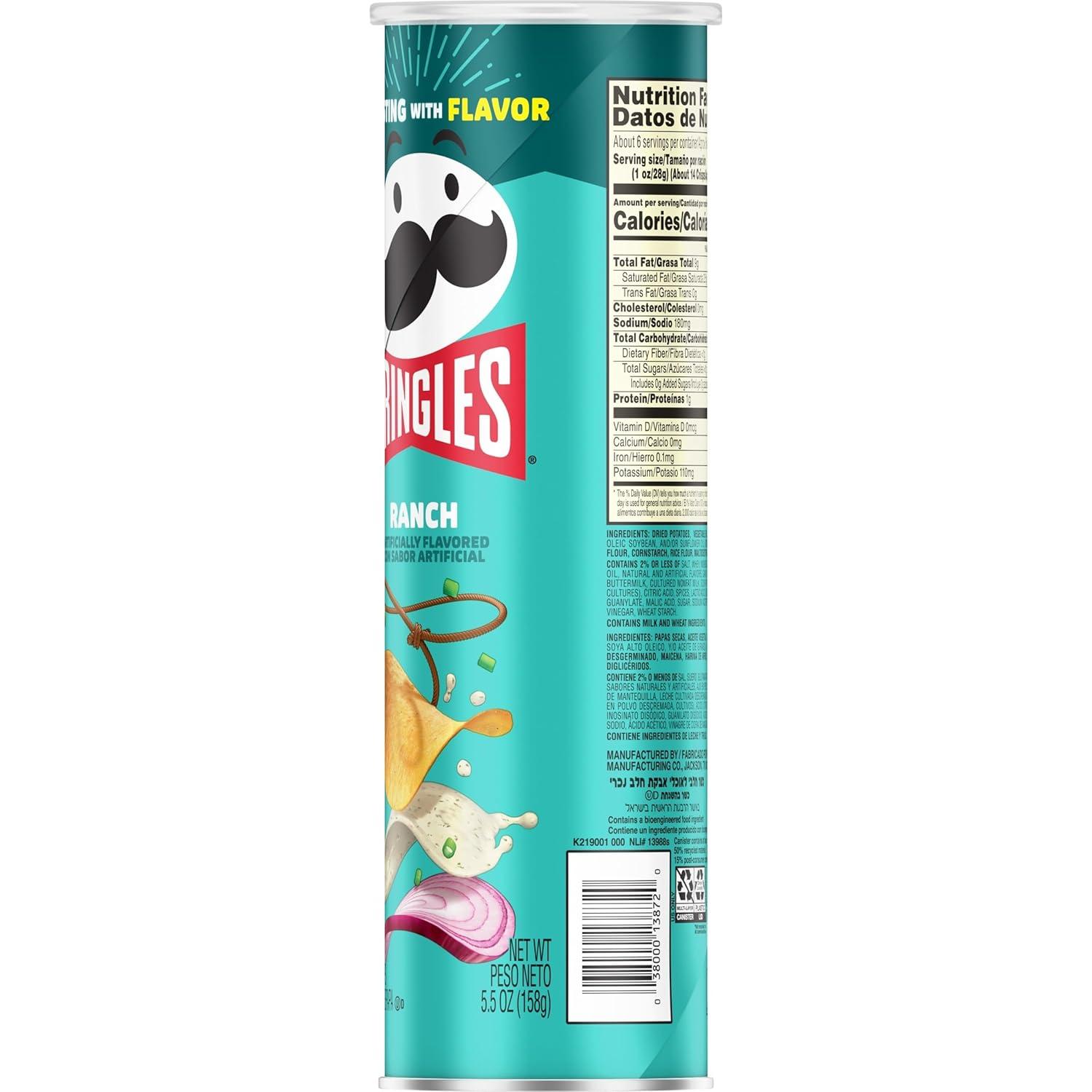 image:imagePringles Potato Crisps Chips Lunch Snacks OnTheGo Snacks Ranch 55oz Can 1 Can55 Ounce Pack of 1