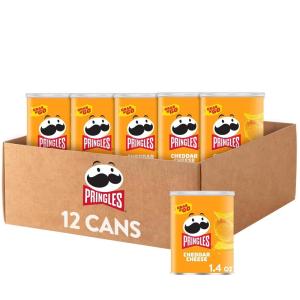 Pringles Potato Crisps Chips, Lunch Snacks, Office and Kids Snacks, Grab N’ Go, Sour Cream and Onion (12 Cans)(Cheddar Cheese)