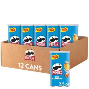Pringles Potato Crisps Chips, Lunch Snacks, On-The-Go Snacks, Grab n’ Go, Salt and Vinegar (12 Cans)(Salt & Vinegar)