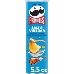 Pringles Potato Crisps Chips, Lunch Snacks, On-The-Go Snacks, Salt and Vinegar, 5.5oz Can (1 Can)
