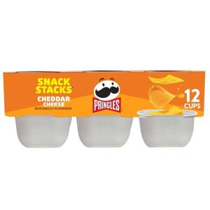Pringles Potato Crisps Chips, Lunch Snacks, Snack Cups, Cheddar Cheese, 8.8oz Tray (12 Cups)