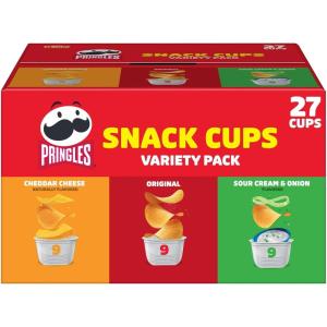 Pringles Potato Crisps Chips, Lunch Snacks, Snack Cups, Variety Pack, 19.3oz Box (27 Cups)(3-Flavor Variety)