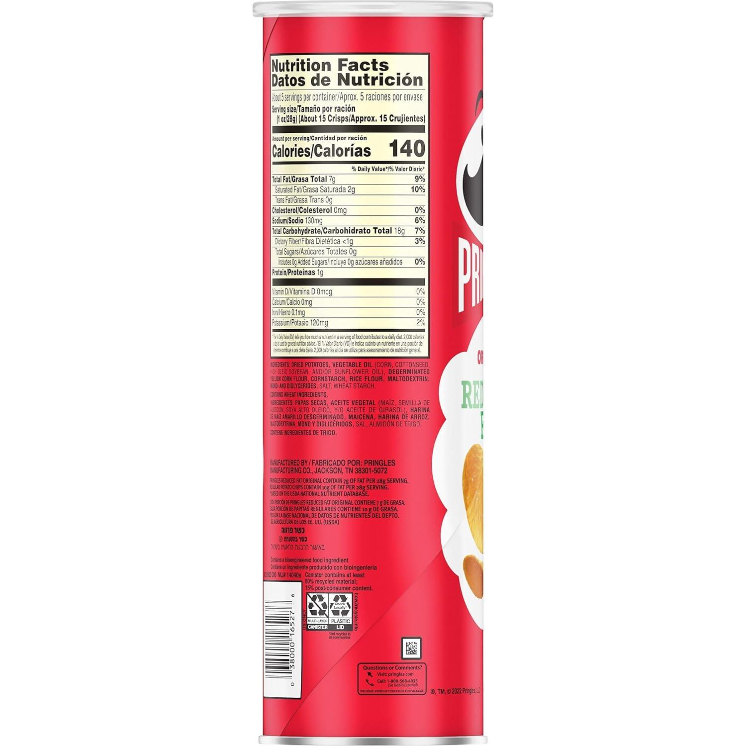 image:imagePringles Potato Crisps Chips Lunch Snacks ontheGo Snacks Reduced Fat 49oz Can 1 Can49 Ounce Pack of 4