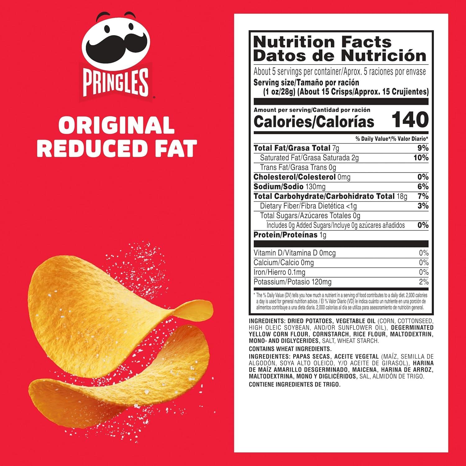 image:imagePringles Potato Crisps Chips Lunch Snacks ontheGo Snacks Reduced Fat 49oz Can 1 Can49 Ounce Pack of 4